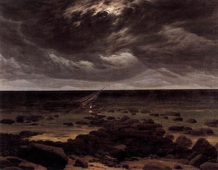 Seashore with Shipwreck by Moonlight, Caspar David Friedrich